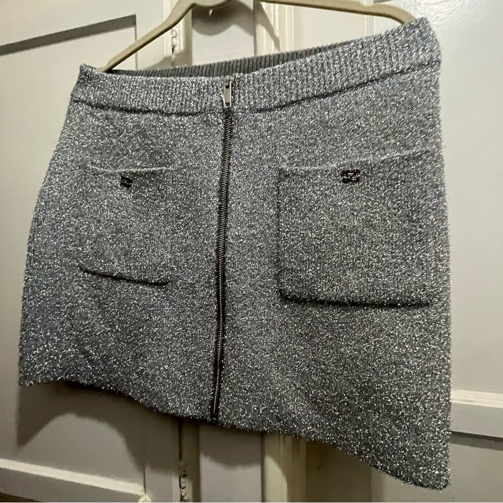 GANNI silver sparkle tinsel zip up mini skirt NWT new size large - Picture 6 of 16
